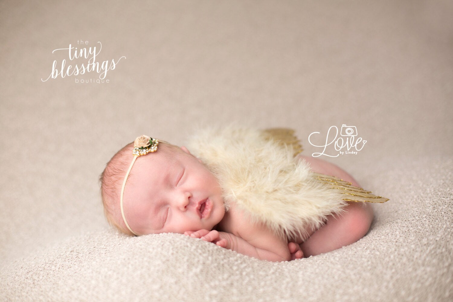 Gold Baby Wing Set / Baby Angel Wing Set / Rhinestone Headband / Tan Angel Wings / Newborn Photo Prop / Newborn Wing / Newborn Angel Costume