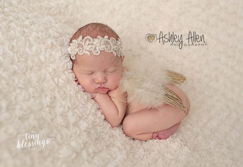 Gold Baby Wing Set / Baby Angel Wing Set / Beaded Lace Headband / Angel Wings / Newborn Photo Prop / Newborn Wing / Newborn Angel Costume