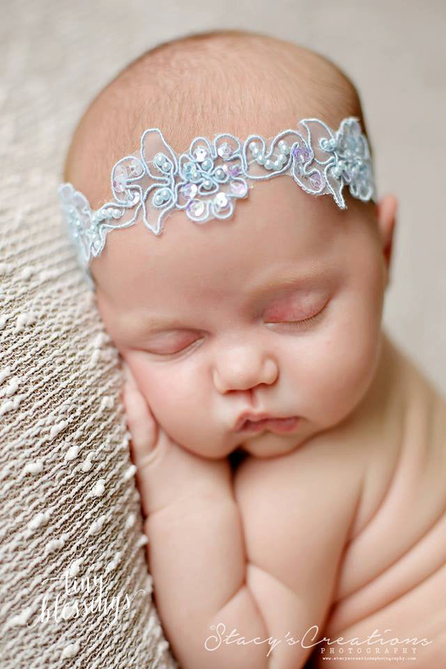 Baby Blue Iridescent Lace Pearl Headband