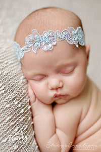 Pearl Headband / Blue Headband / Baby Girl Headband / Beaded Headband / Christening Headband / Baptism / Newborn Photography Prop