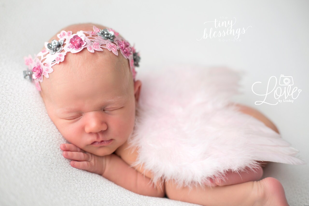Pink Baby Wing Set / Baby Angel Wing Set / Beaded Lace Headband / Angel Wings / Newborn Photo Prop / Newborn Wing / Newborn Angel Costume