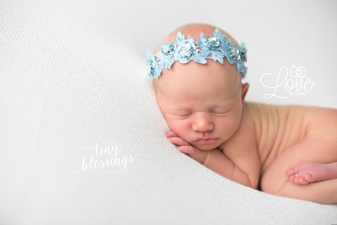 Baby Blue and Silver Iridescent Lace Beaded Headband
