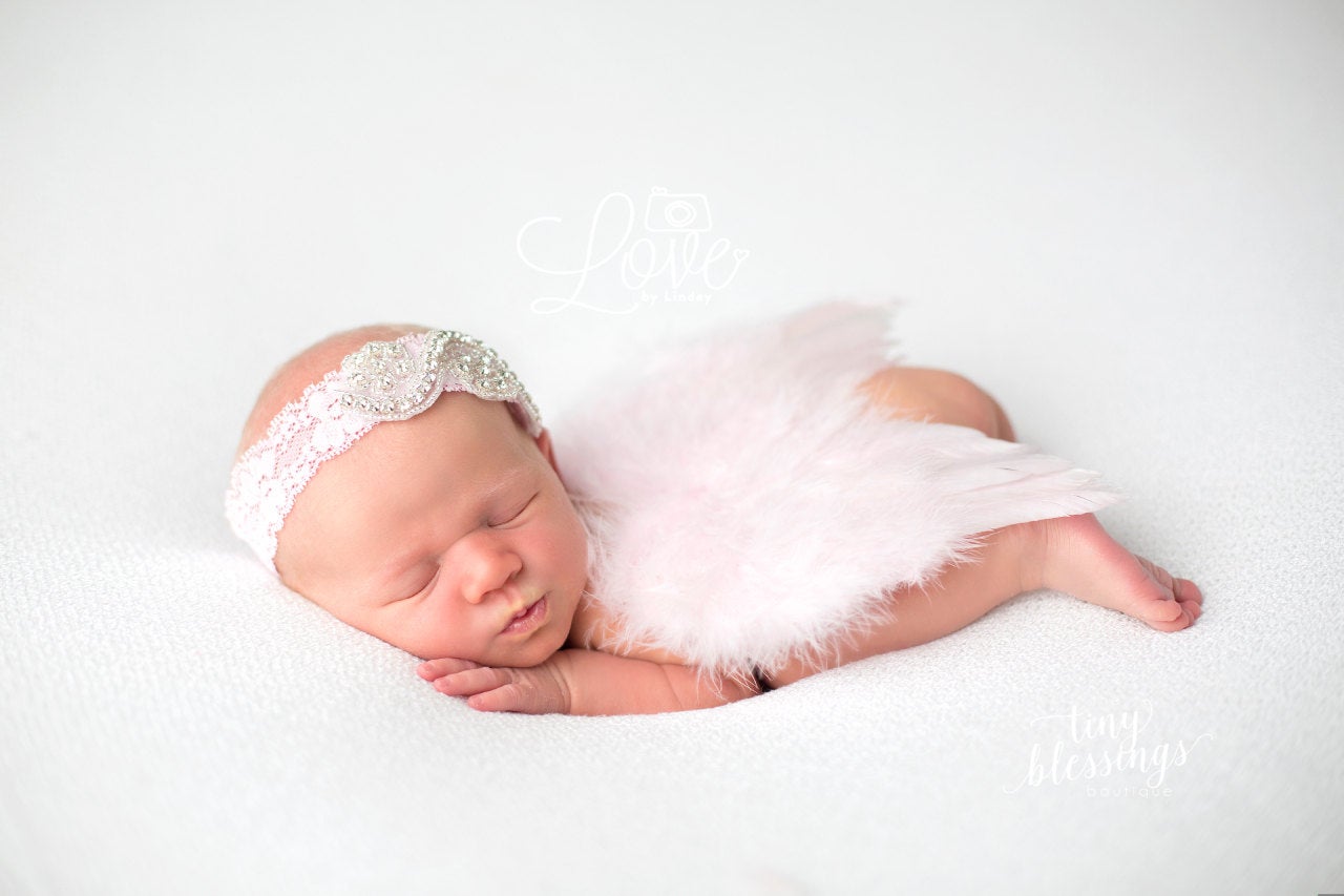 Baby Pink Angel Wing and Baby Rhinestone Headband