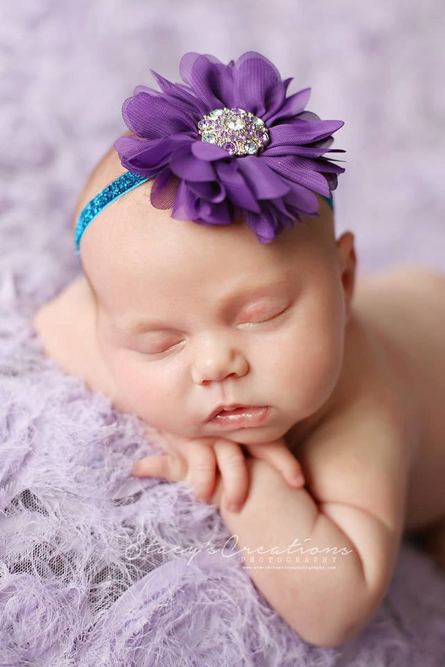 Purple and Turquoise Flower Headband