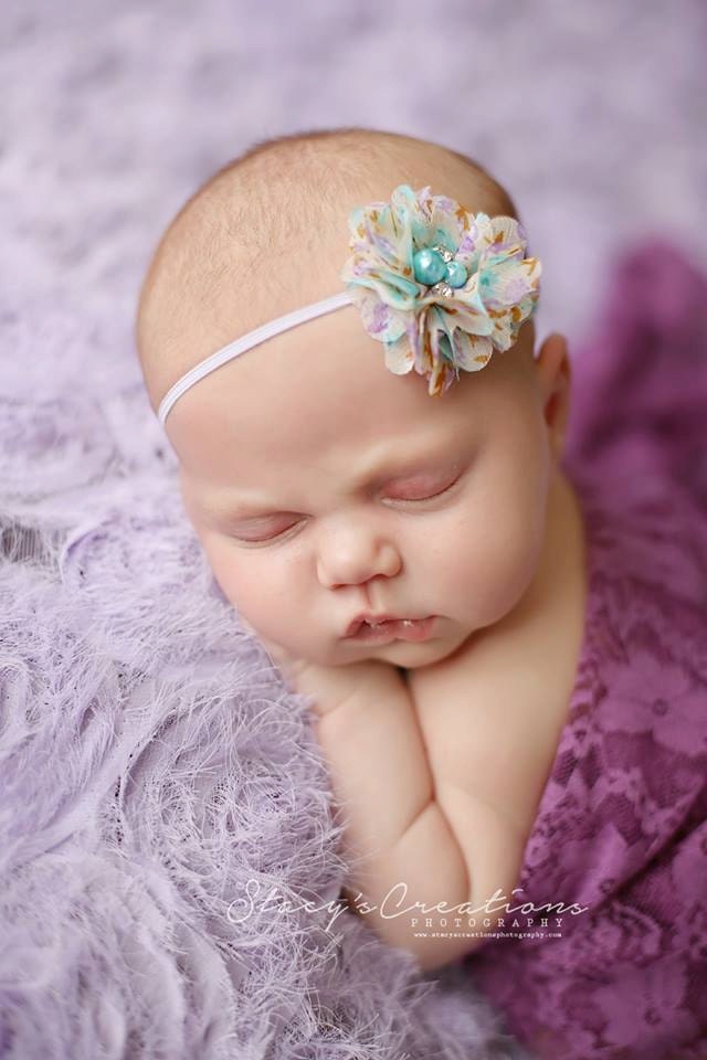 Aqua and Lavender Floral Headband and Purple Lace Wrap, Beautiful Newborn Photo Prop, Baby Tie Back, Newborn Photo Prop