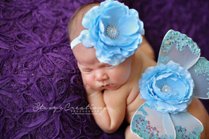 Baby Blue Butterfly Wing Set / Newborn Wings / Newborn Wing Prop / Baby Girl Headband / Newborn Photo Prop / Newborn Butterfly Wings