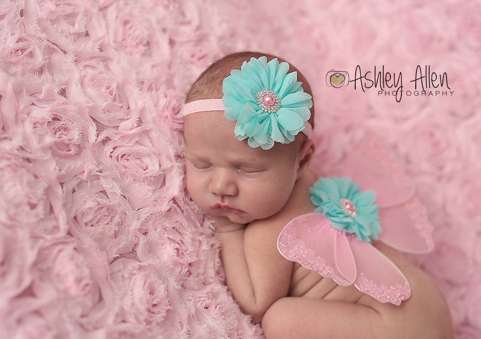 Pink and Aqua Butterfly Wing and Headband Set