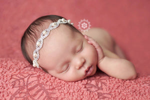 Rhinestone Pearl Headband / Baby Girl Headband / Rhinestone Tie Back / Baptism Headband / Newborn Headband / Newborn Prop / Baby Headband
