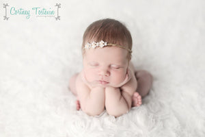 Rhinestone Pearl Tie Back / Peach Headband / Baby Girl Headband / Baby Headband / Baptism Headband / Christening Headband / Baby Girl