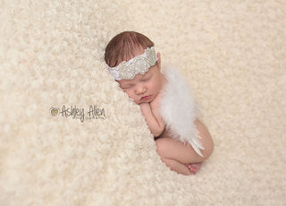 White Angel Wing and Baby Rhinestone Lace Headband