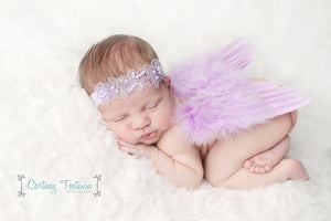 Lavender Angel Wings and Lace Pearl Headband Set