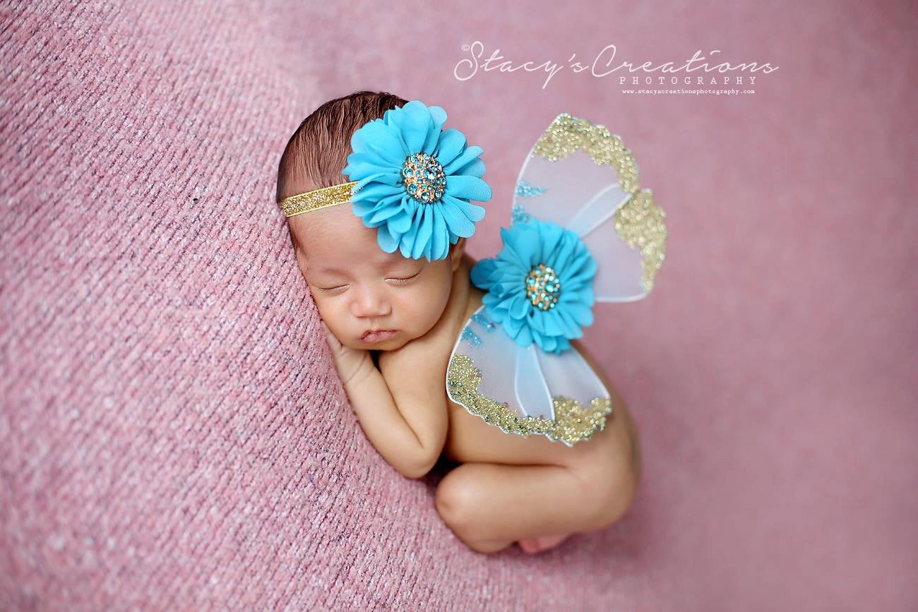 Turquoise and Gold Butterfly Wing Set