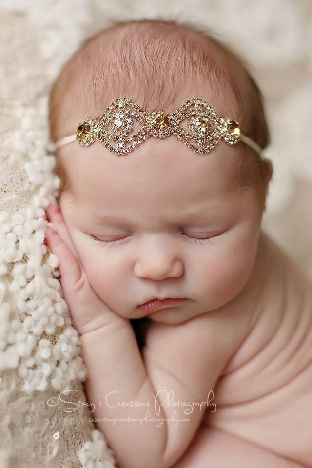 Champagne Rhinestone Headband / Rhinestone Headband / Baby Girl Headband / Crystal Headband / Newborn Photo Prop / Newborn Headband /