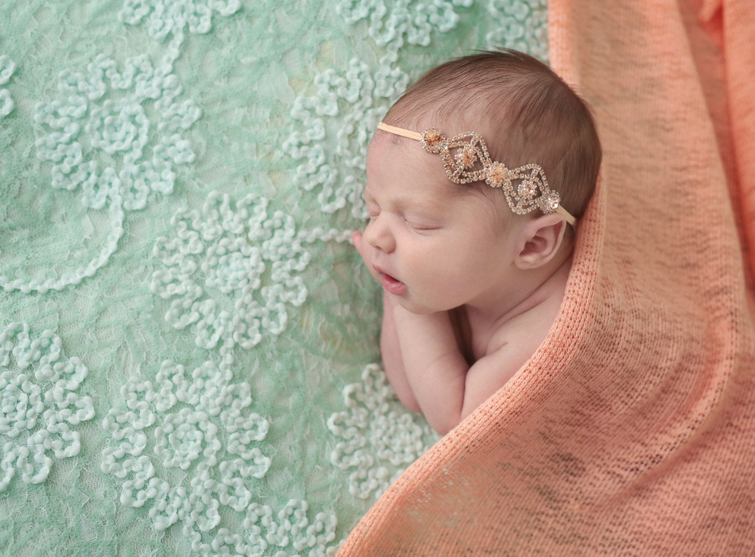 Peach Rhinestone Headband