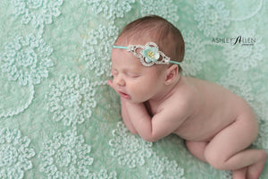 Aqua Flower and Rhinestone Headband