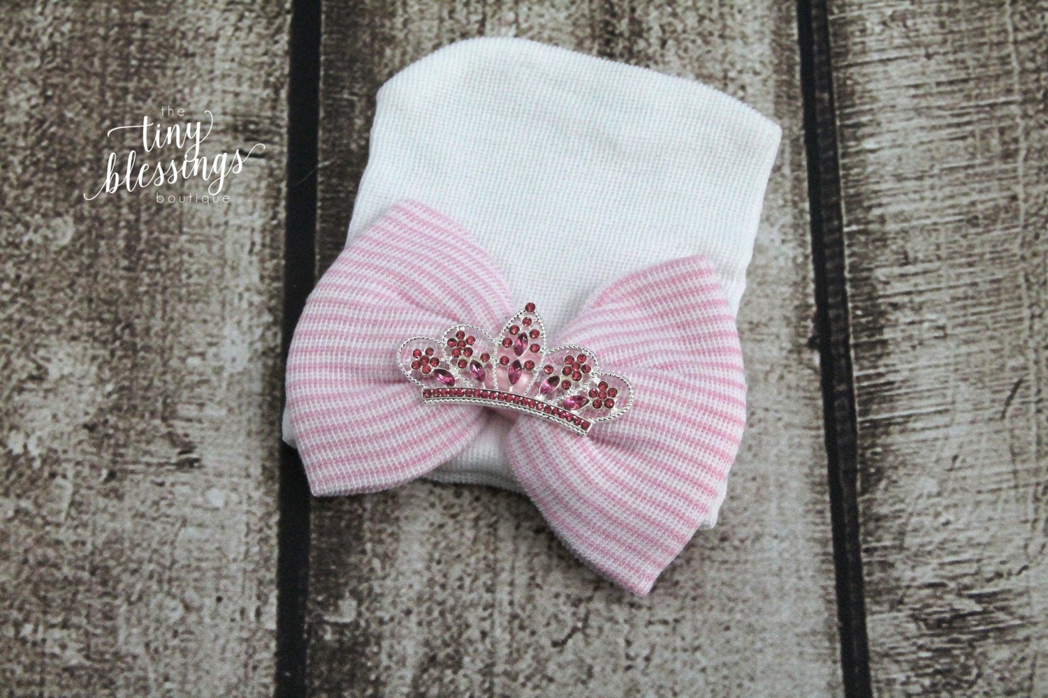 Pink Rhinestone Crown Newborn Hat