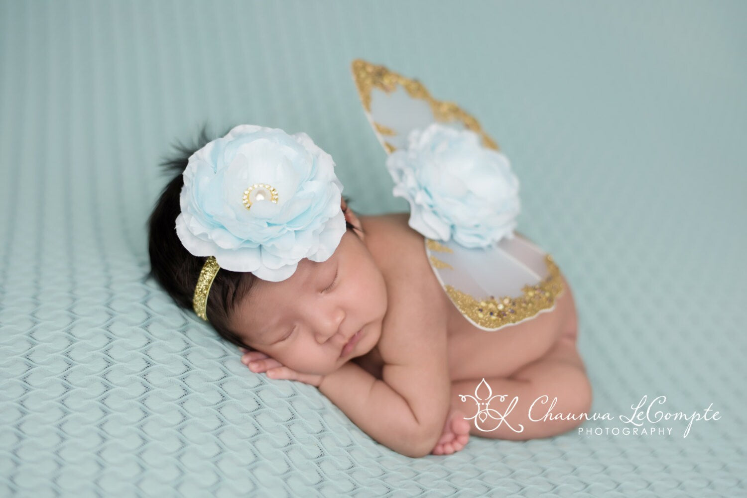 Blue and Gold Butterfly Wing Set / Newborn Wings / Newborn Wing Prop / Baby Girl Headband / Newborn Photo Prop / Newborn Butterfly Wings