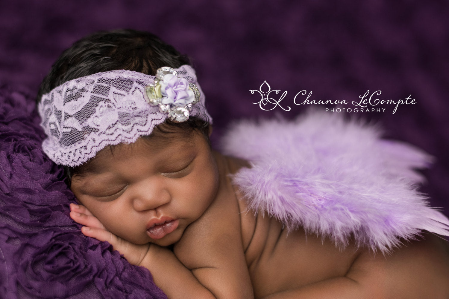 Lavender Angel Wing and Lace Flower Headband
