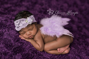 Lavender Angel Wing and Lace Flower Headband